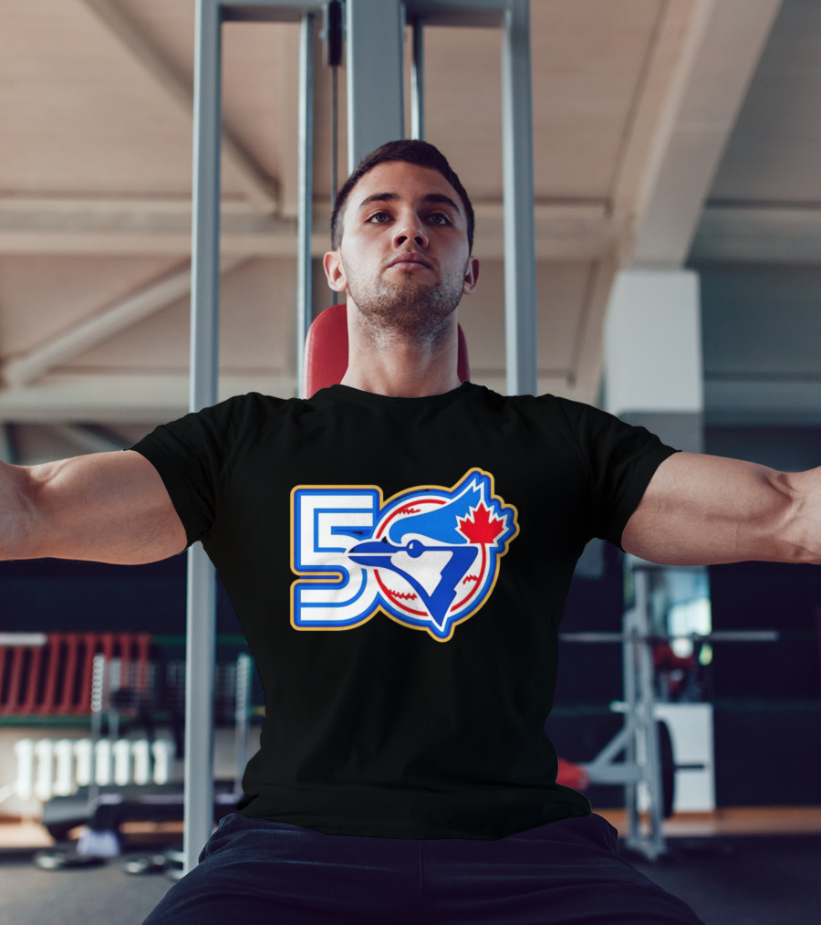 Toronto Blue Jays 50th Anniversary Logo With Maple Leaf And Baseball T-Shirt