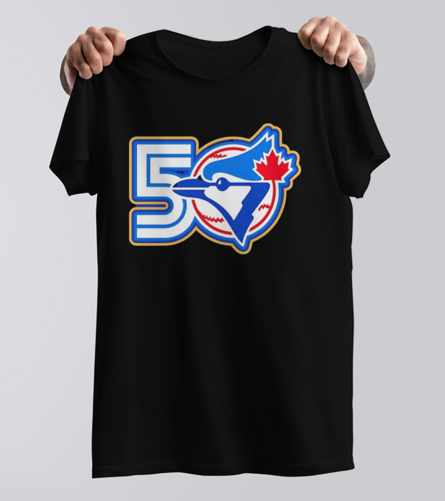 Toronto Blue Jays 50th Anniversary Logo With Maple Leaf And Baseball T-Shirt