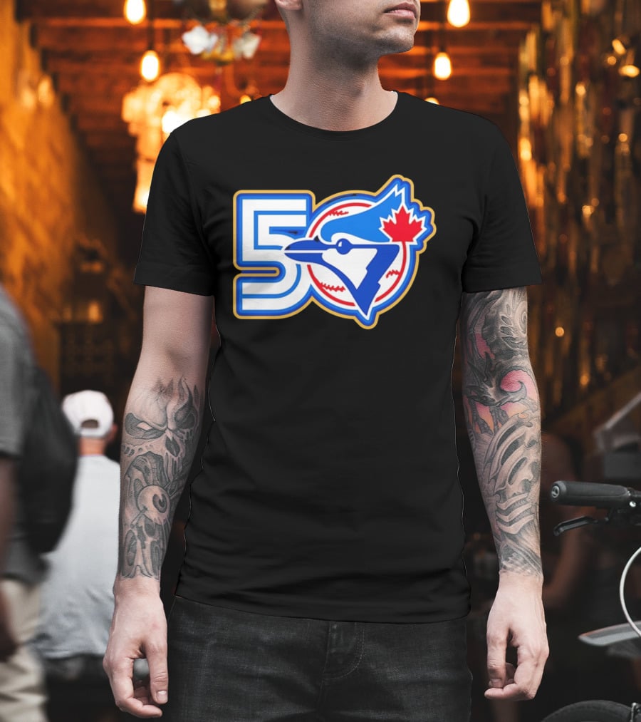 Toronto Blue Jays 50th Anniversary Logo With Maple Leaf And Baseball T-Shirt