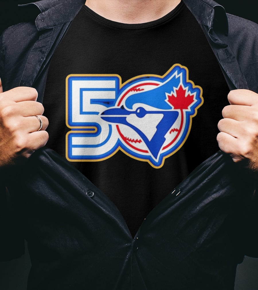 Toronto Blue Jays 50th Anniversary Logo With Maple Leaf And Baseball T-Shirt