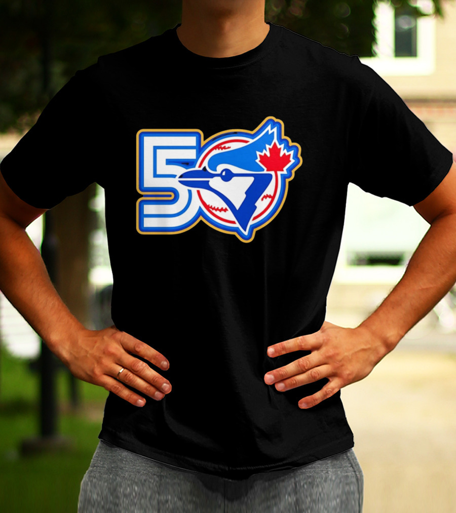 Toronto Blue Jays 50th Anniversary Logo With Maple Leaf And Baseball T-Shirt