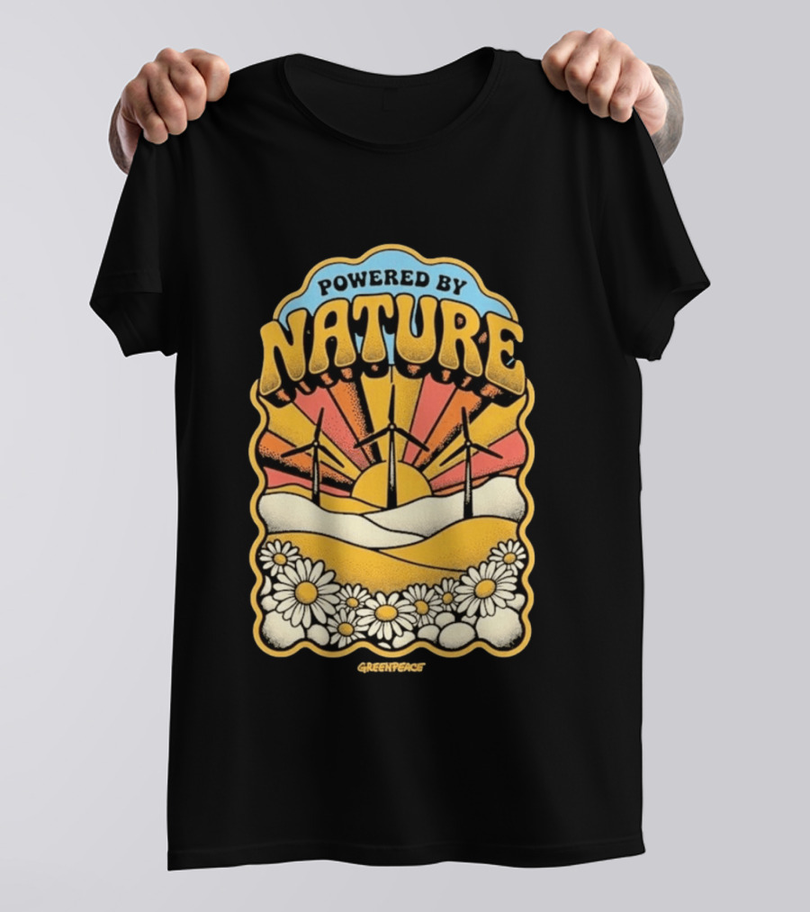 Powered By Nature Wind Turbines Sunflowers Greenpeace T-Shirt