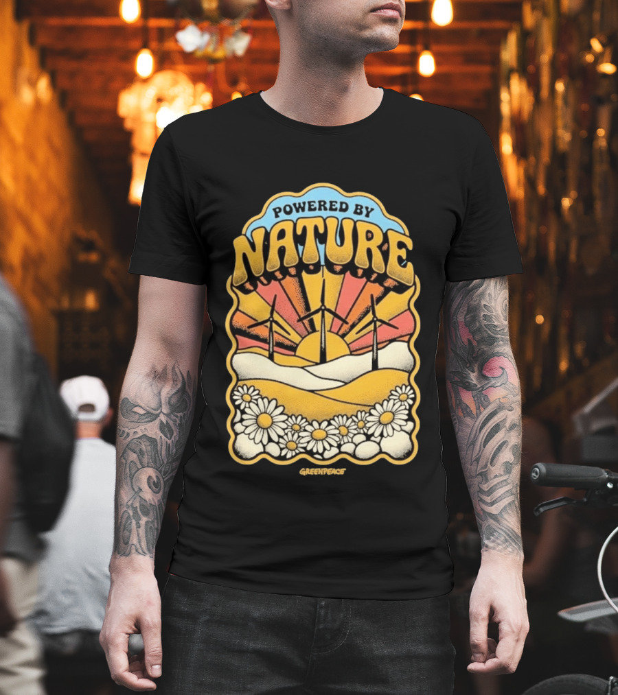 Powered By Nature Wind Turbines Sunflowers Greenpeace T-Shirt