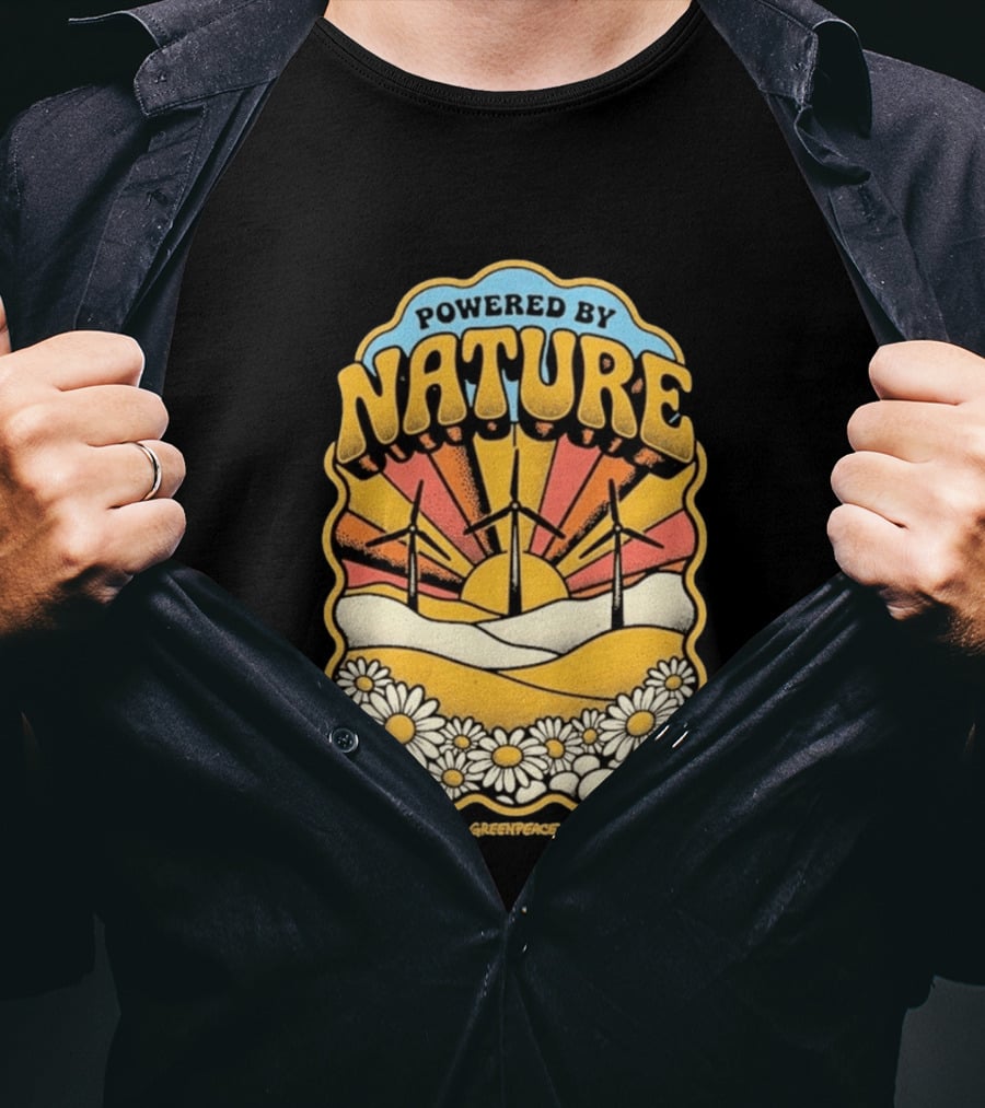 Powered By Nature Wind Turbines Sunflowers Greenpeace T-Shirt