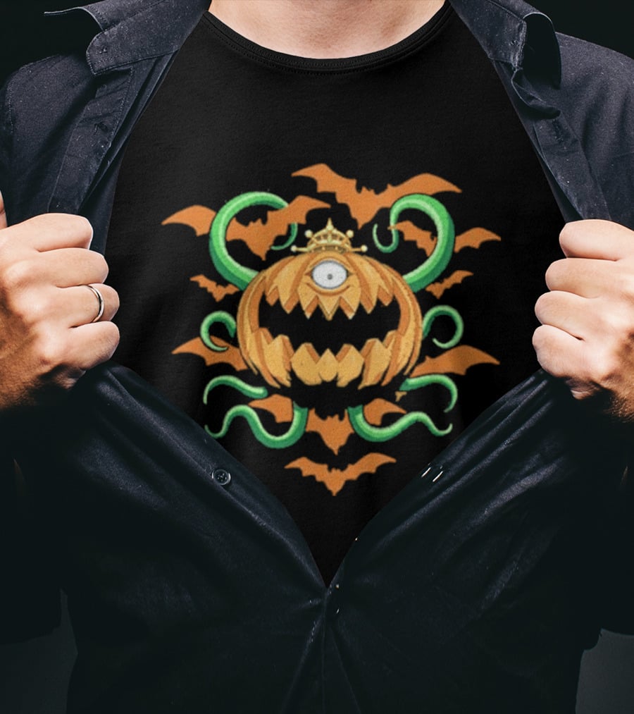 Pumpking The King Of Ghosts Halloween Jack O' Lantern Bat Wreath T-Shirt