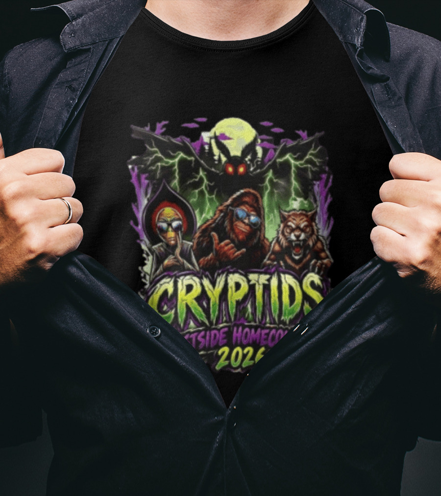 Cryptids Alien Bigfoot Werewolf Mothman Westside Homecoming 2026 Moon Lightning T-Shirt