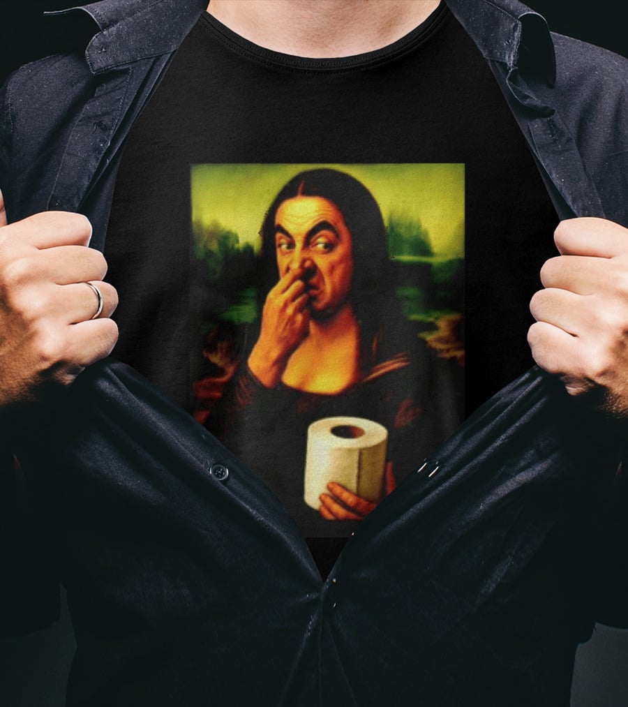 Rowan Atkinson Mona Lisa Nose Picking Toilet Roll Holding T-Shirt