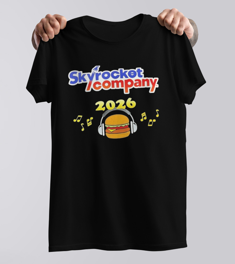 Skyrocket Company 2026 Burger Headphones Musical Notes T-Shirt