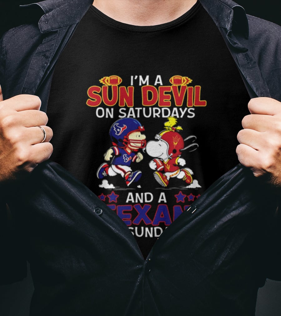 I'm A Sun Devil On Saturdays And A Texan On Sundays Snoopy Charlie Brown Football T-Shirt