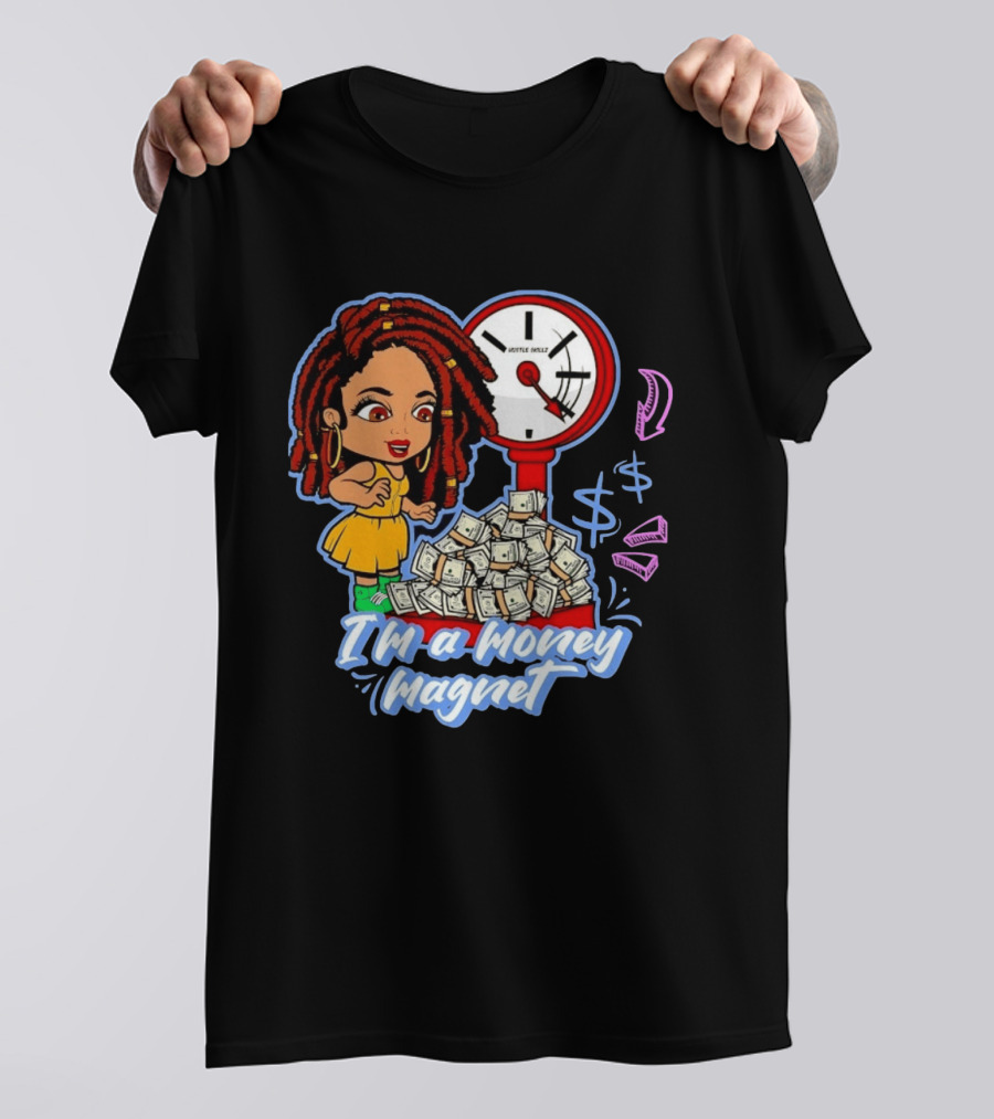 I'm A Money Magnet Hustle Skillz Wealth Mindset Cartoon Woman With Cash T-Shirt