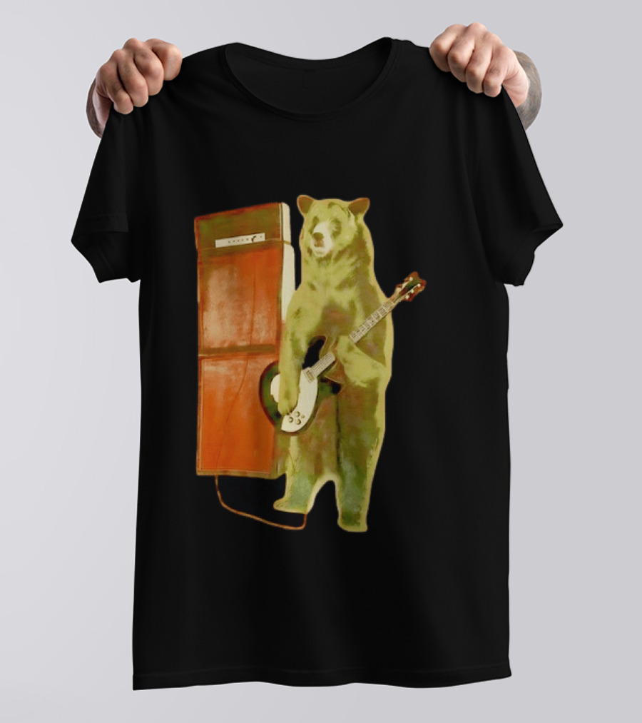 Bear Playing Electric Guitar With Amplifier Retro Vibe T-Shirt