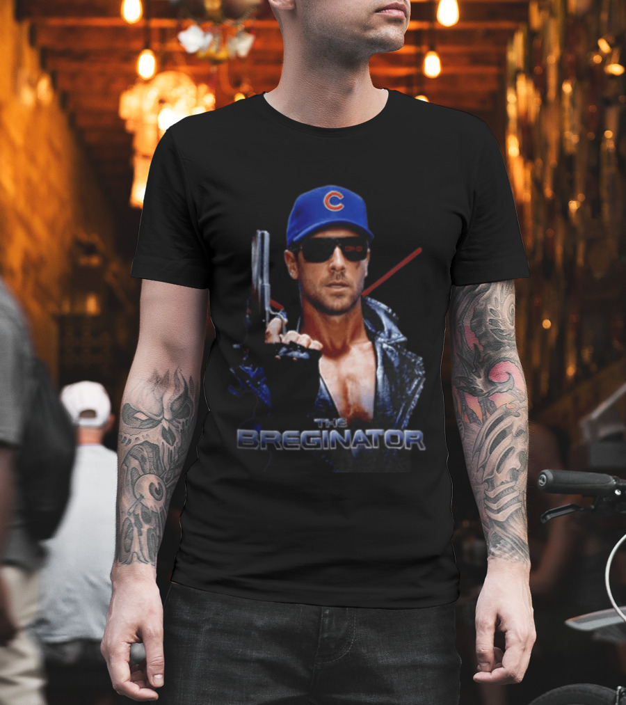 The Breginator Terminator Chicago Cubs Sunglasses Holding Gun T-Shirt