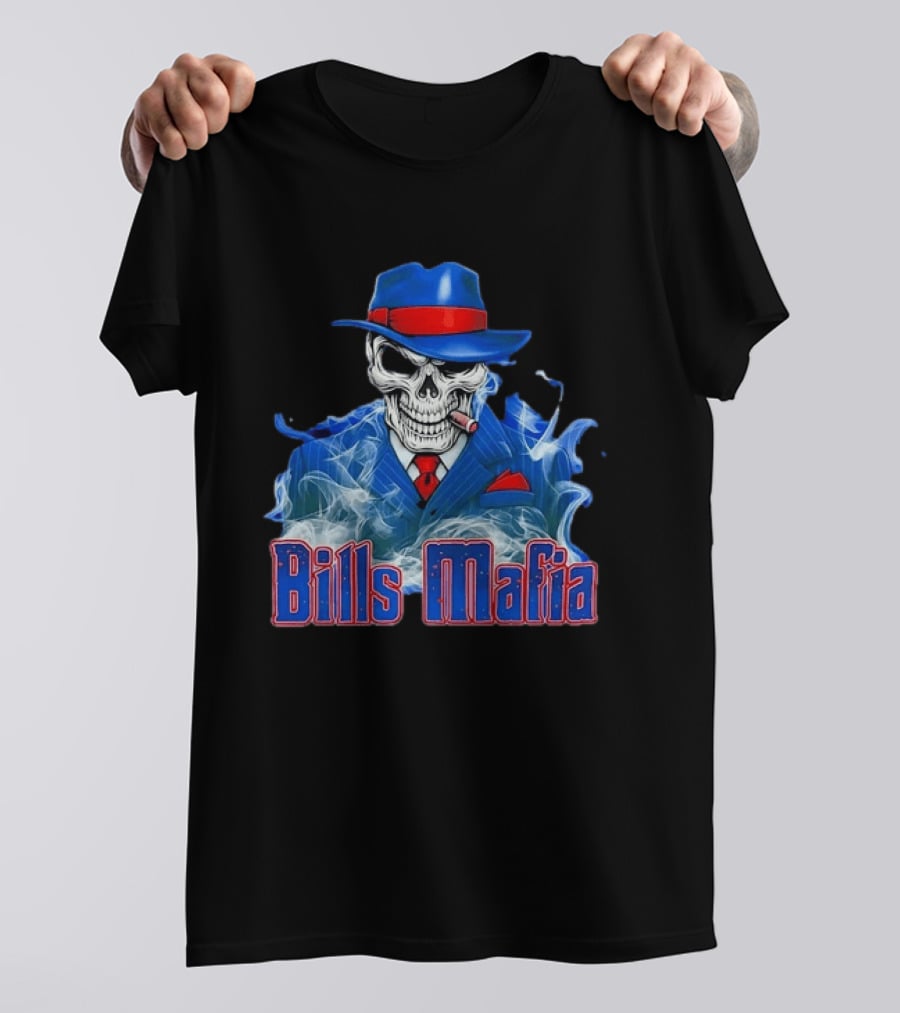 Bills Mafia Skull Smoking Cigar In Suit And Hat T-Shirt