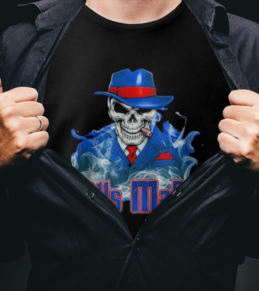 Bills Mafia Skull Smoking Cigar In Suit And Hat T-Shirt