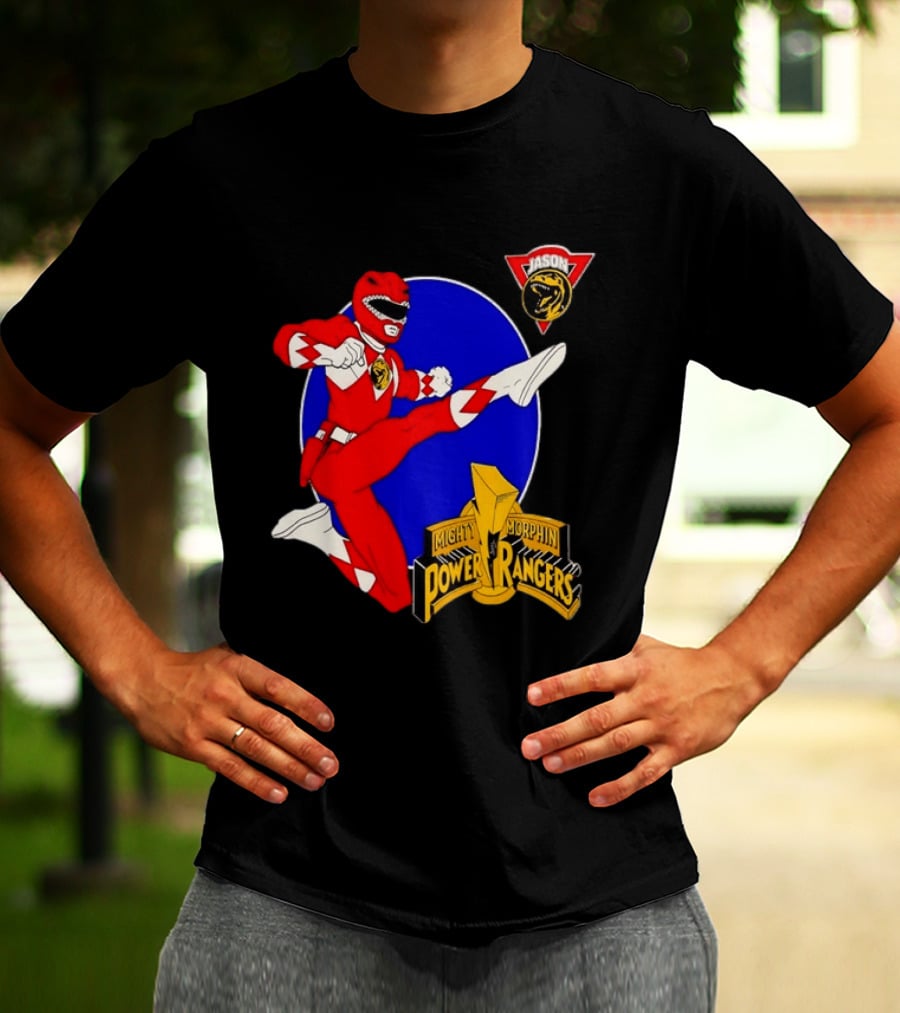 Jason Red Ranger Mighty Morphin Power Rangers Iconic Kick Pose Lion T-Shirt