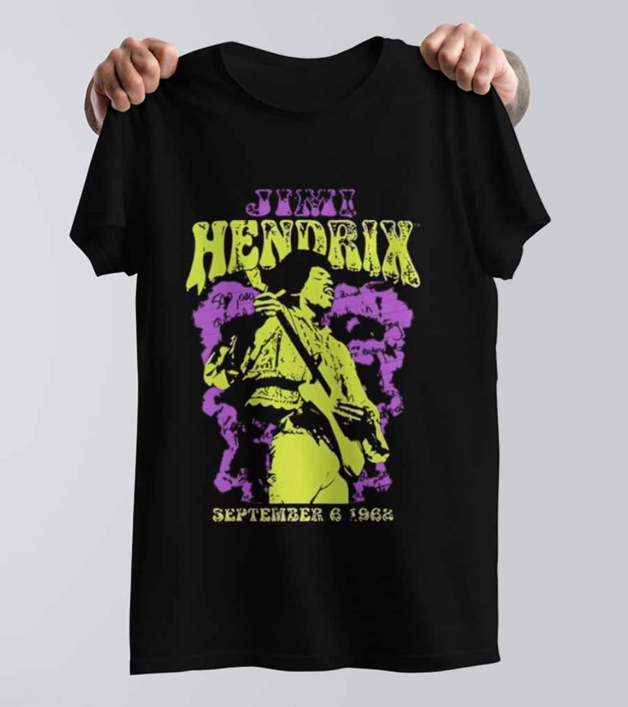 Jimi Hendrix September 6 1968 Concert Rock Legend Iconic Purple Yellow T-Shirt