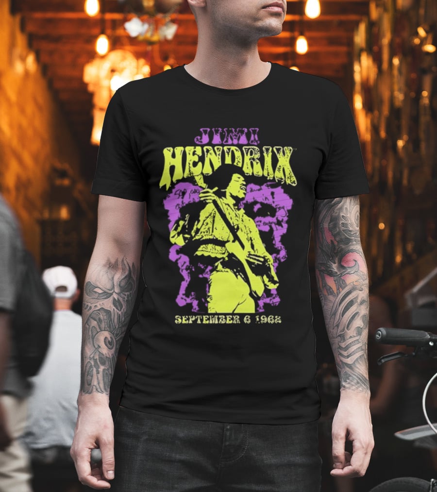 Jimi Hendrix September 6 1968 Concert Rock Legend Iconic Purple Yellow T-Shirt