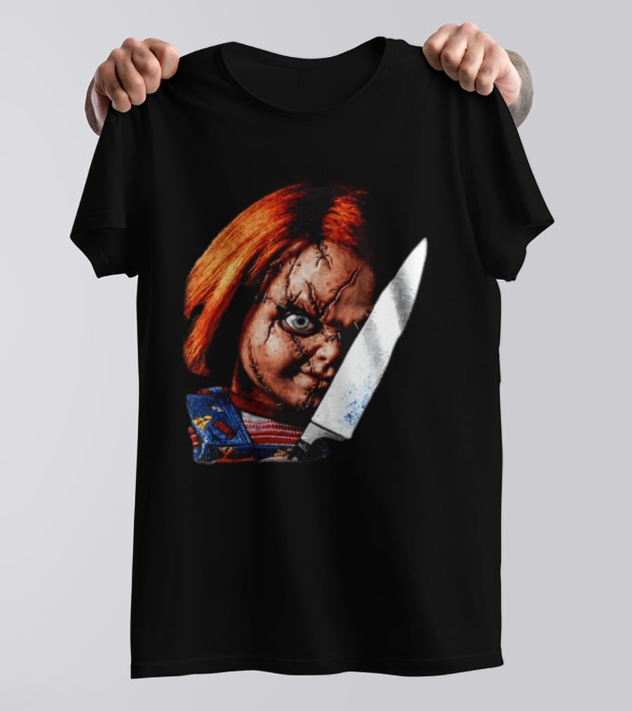 Chucky Child's Play Stitched Doll Knife Horror Movie Character 2 Sided T-Shirt
