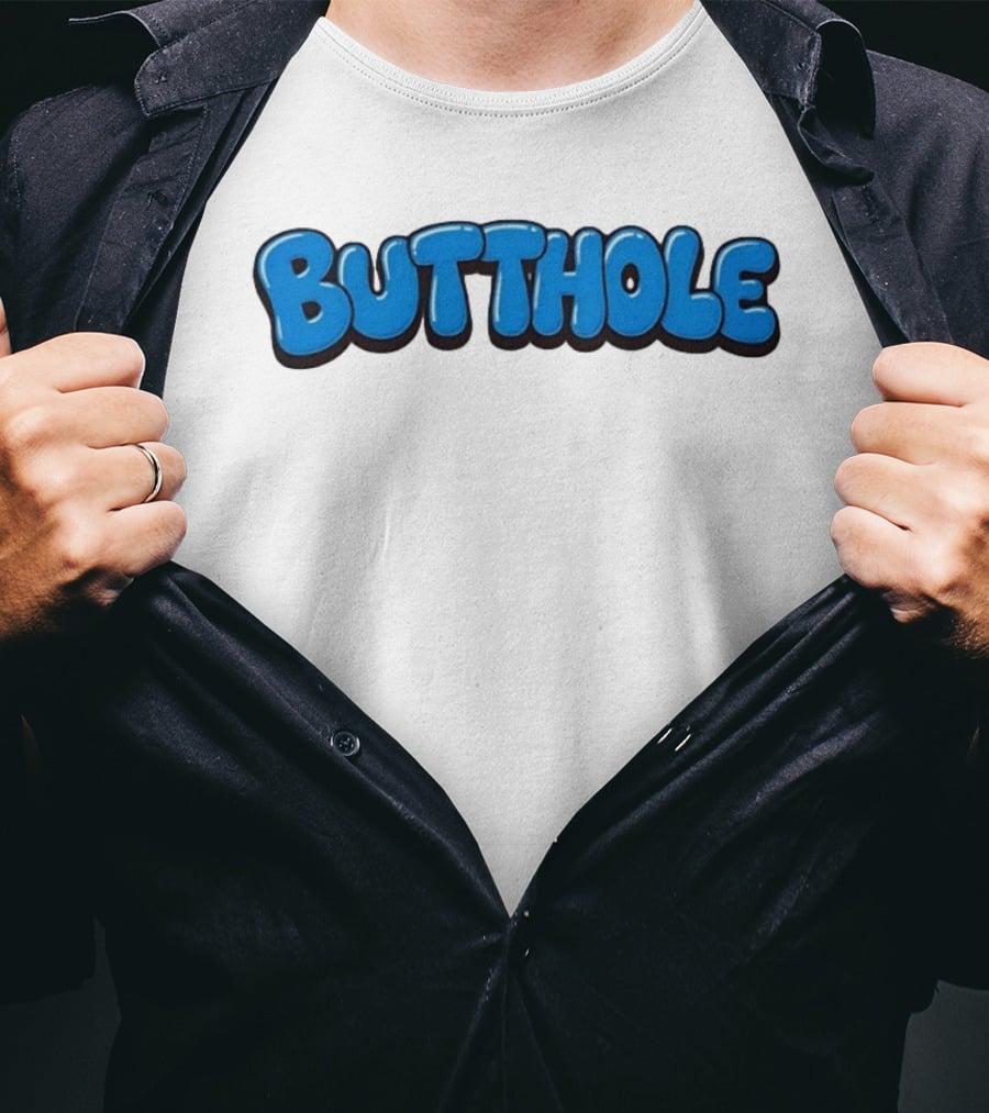 Butthole Bubble Letter Graffiti Blue T-Shirt