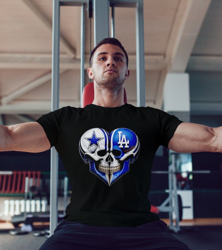 Dallas Cowboys Los Angeles Dodgers Heart Skull T-Shirt