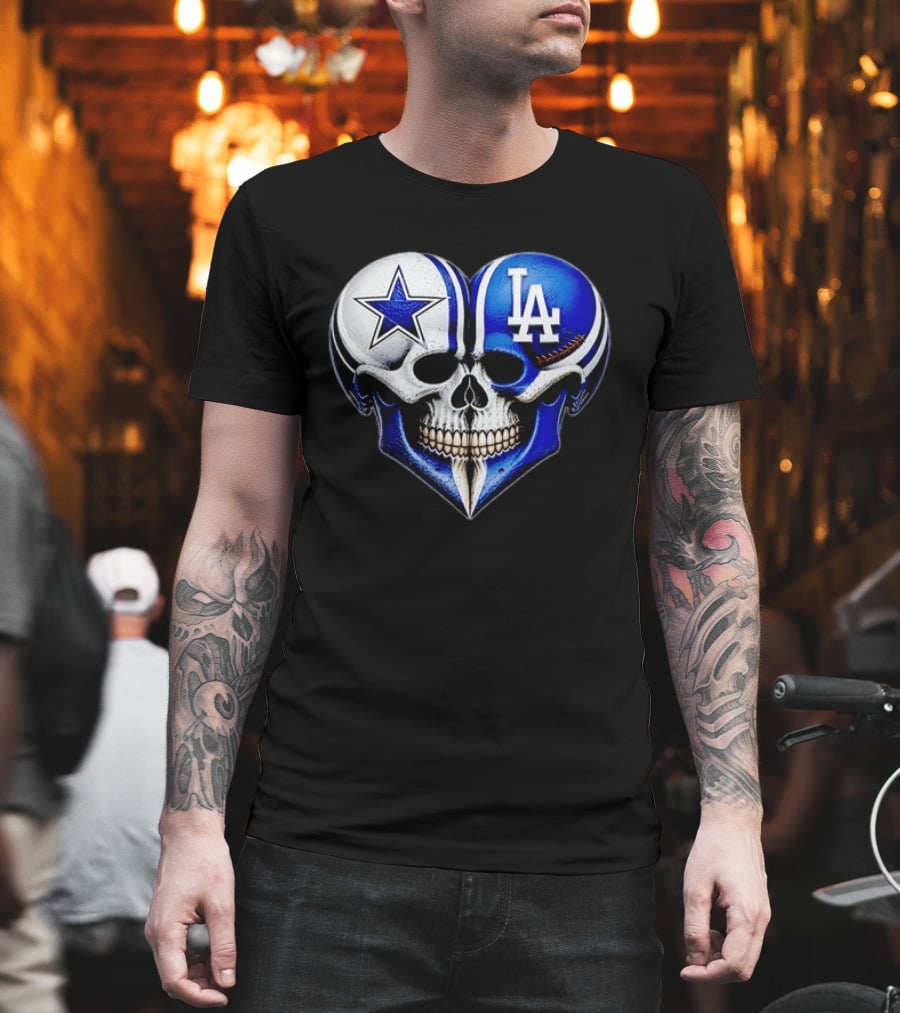 Dallas Cowboys Los Angeles Dodgers Heart Skull T-Shirt