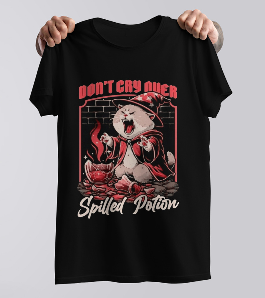 Don't Cry Over Spilled Potion Wizard Cat Magic T-Shirt