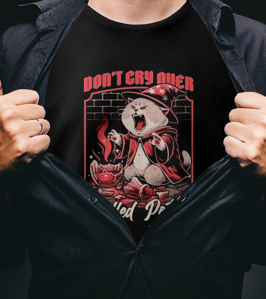 Don't Cry Over Spilled Potion Wizard Cat Magic T-Shirt
