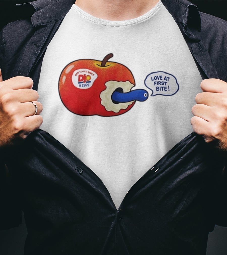 Gap Tooth Smile DJ No 2929 Love At First Bite Apple And Worm T-Shirt