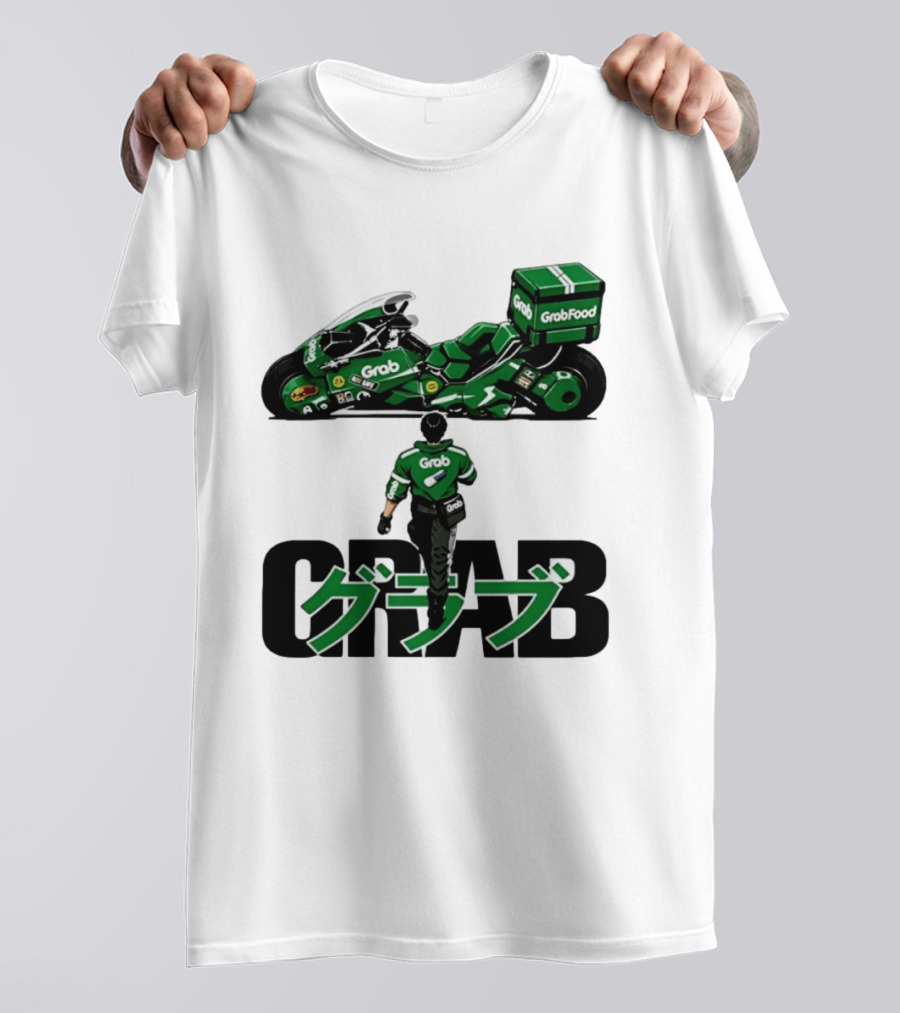 GrabFood Rider Akira Tribute Motorcycle Graphic Kanji T-Shirt
