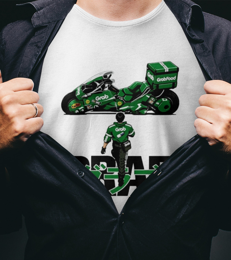 GrabFood Rider Akira Tribute Motorcycle Graphic Kanji T-Shirt