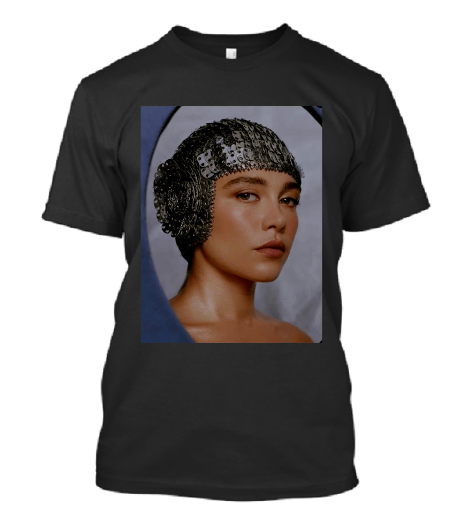 Florence Pugh Stuns On Vanity Fair With Elegant Chainmail Headpiece T-Shirt