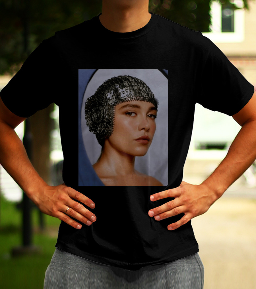 Florence Pugh Stuns On Vanity Fair With Elegant Chainmail Headpiece T-Shirt
