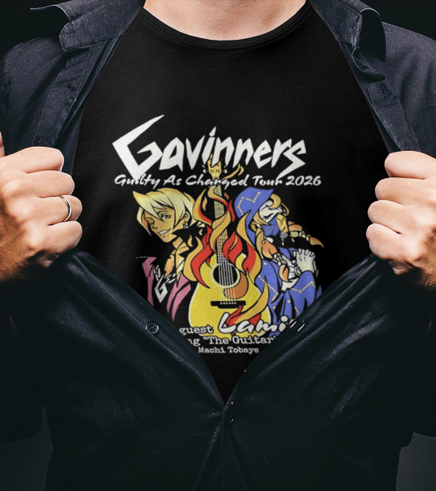 Gavinners Guilty As Charged Tour 2026 Special Guest Lamiroir Performing The Guitar's Serenade Machi Tobaye T-Shirt