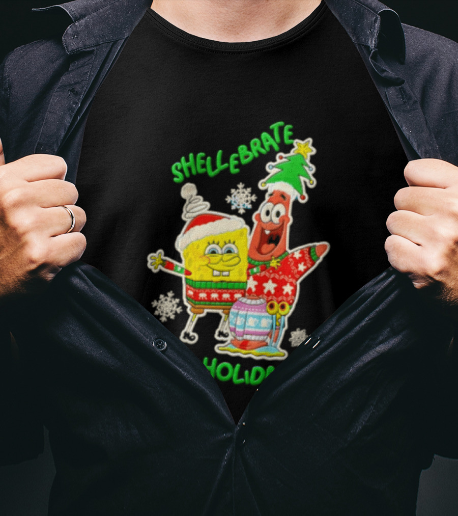 Shellebrate The Holidays With SpongeBob SquarePants And Patrick Star Festive Sweaters T-Shirt