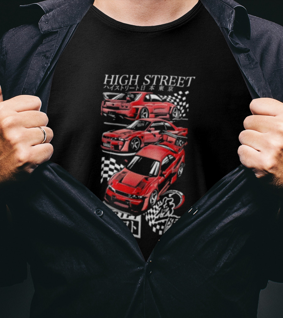 High Street Tokyo Drift Japanese Red Drift Cars T-Shirt