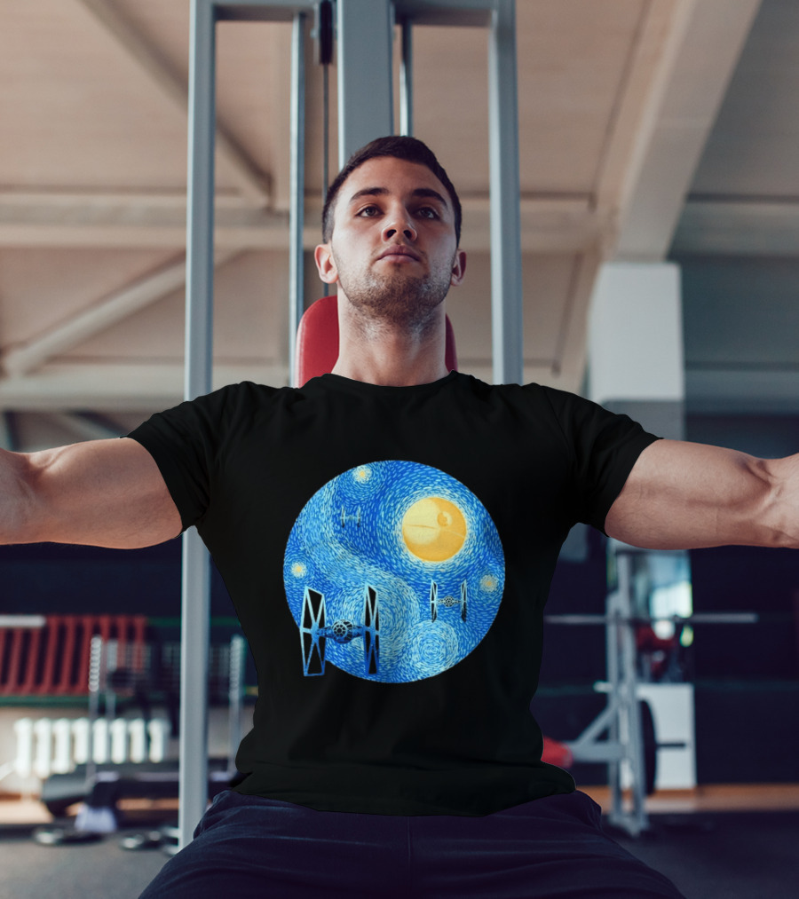 Starry Night Death Star Tie Fighters Star Wars Van Gogh T-Shirt
