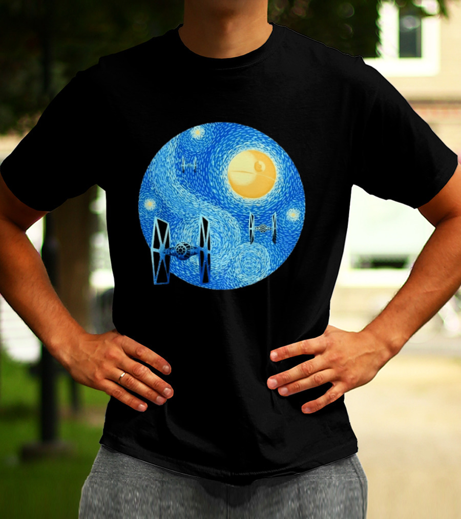 Starry Night Death Star Tie Fighters Star Wars Van Gogh T-Shirt
