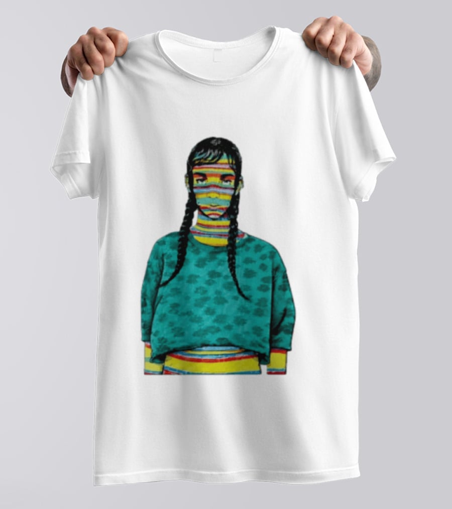 Sicko Last Spring Japan Kai Cenat Striped Face And Braids T-Shirt