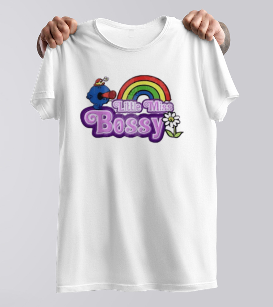 Little Miss Bossy Rainbow With Flower And Megaphone T-Shirt
