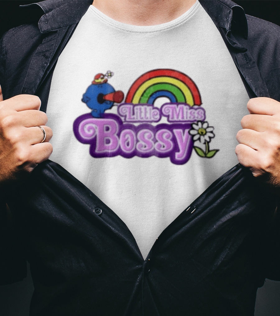 Little Miss Bossy Rainbow With Flower And Megaphone T-Shirt