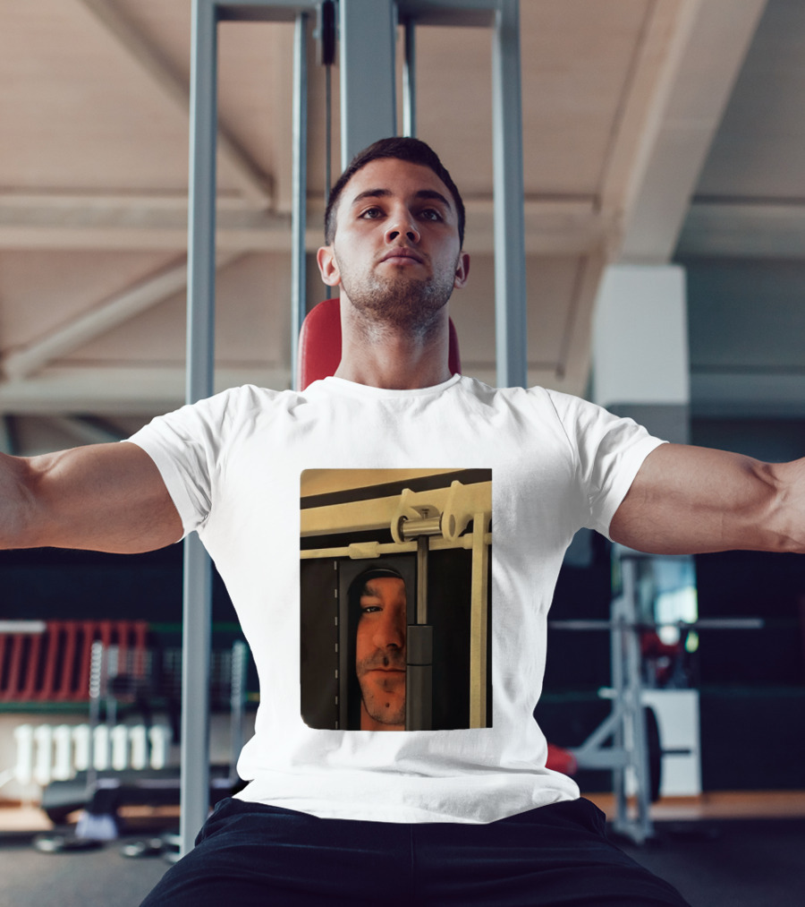 Man Peeking Through Door Face Hidden Observation Doorway T-Shirt