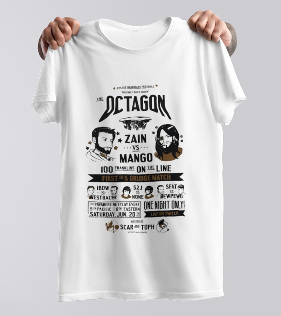 Golden Guardians The Octagon Zain Vs Mango 100 Grudge Match Netplay Event Live On Twitch T-Shirt