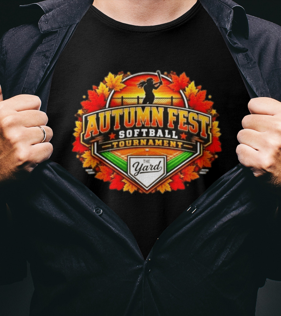 Autumn Fest Softball Tournament 2026 The Yard Fall Leaves Sunburst Celebration T-Shirt