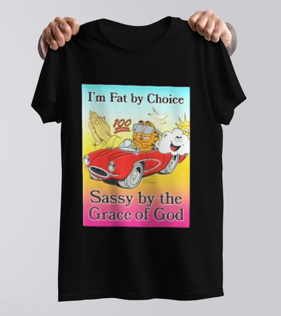 I'm Fat By Choice Sassy By The Grace Of God Cartoon Cat In Red Car Emoji T-Shirt