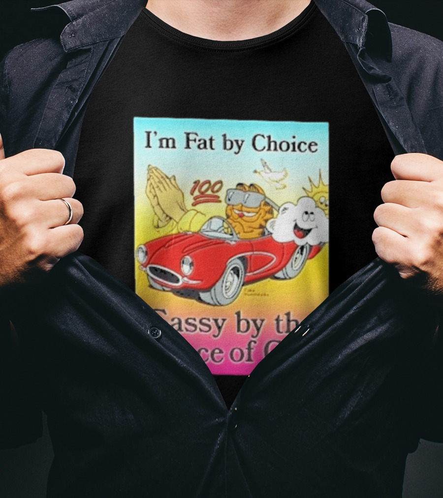 I'm Fat By Choice Sassy By The Grace Of God Cartoon Cat In Red Car Emoji T-Shirt