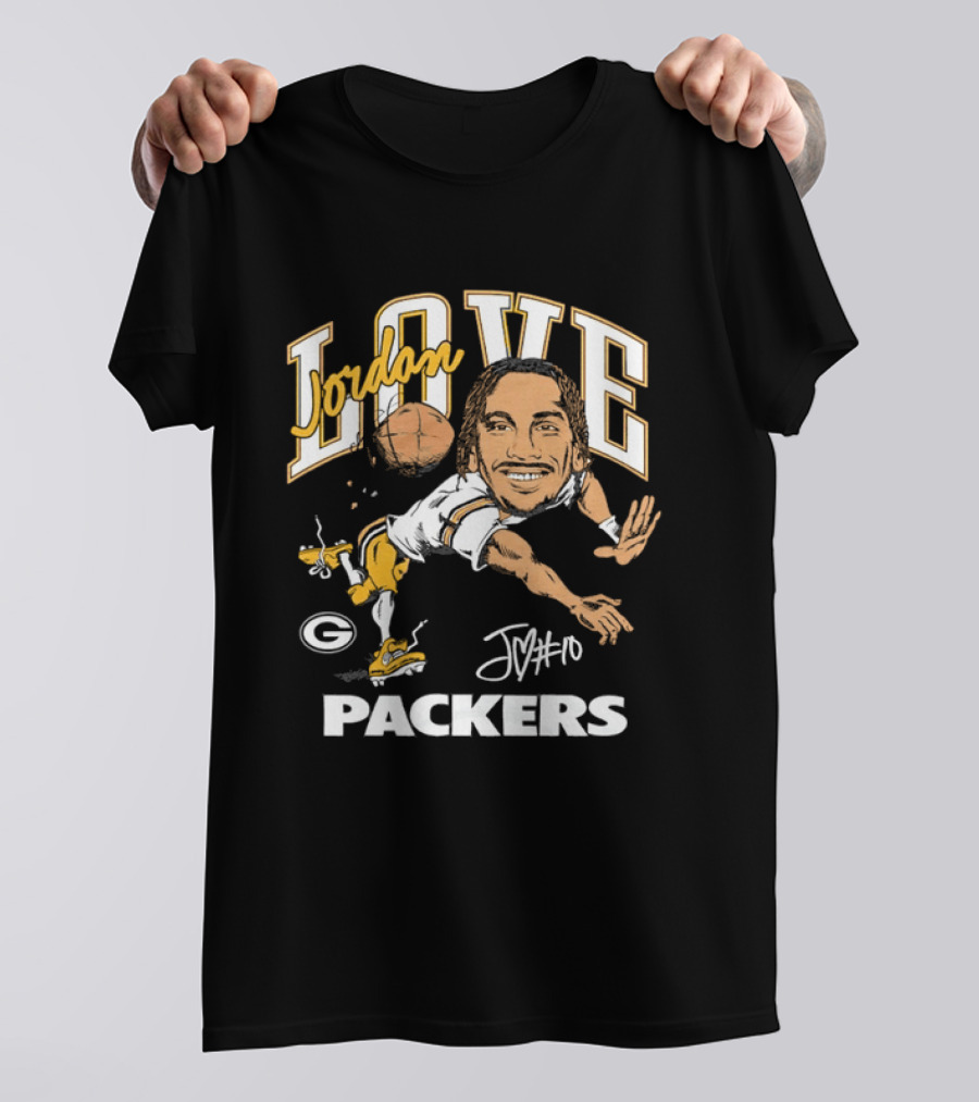 Jordan Love Packers Caricature Football Player Catching T-Shirt