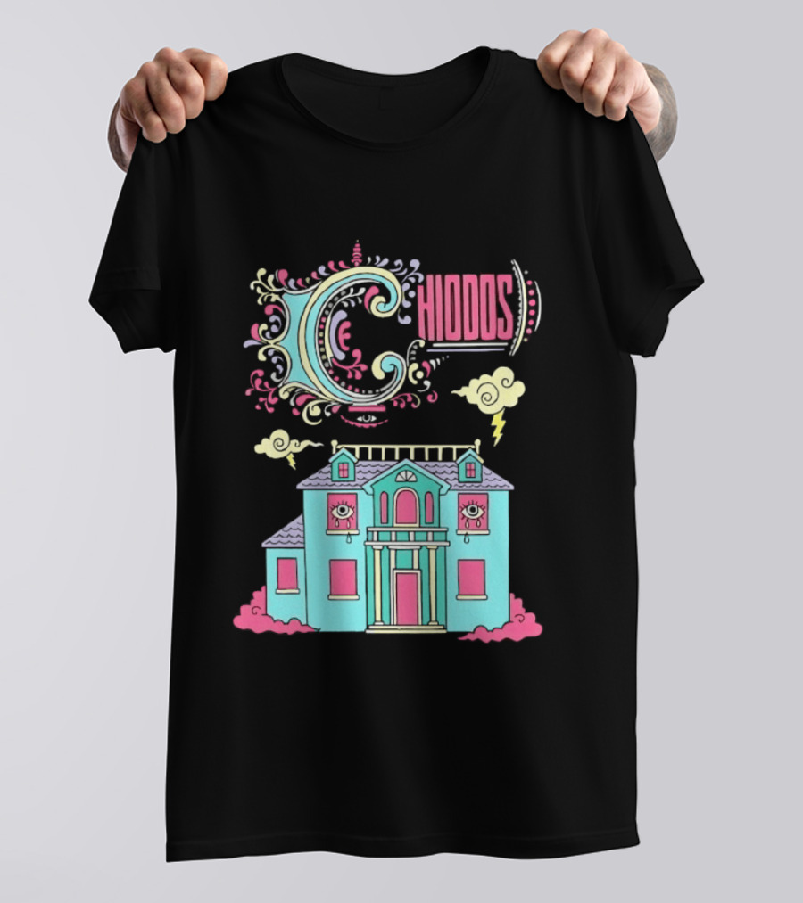 Chiddos House Whimsical Surreal Crying Eyes House Clouds Lightning T-Shirt