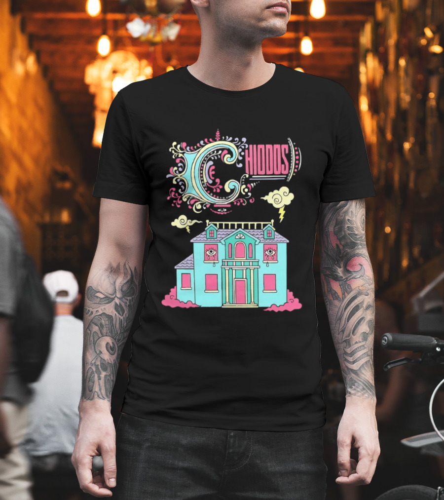 Chiddos House Whimsical Surreal Crying Eyes House Clouds Lightning T-Shirt