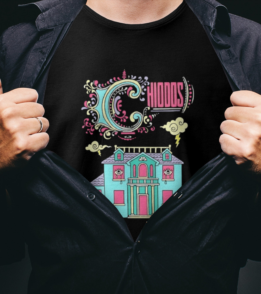 Chiddos House Whimsical Surreal Crying Eyes House Clouds Lightning T-Shirt