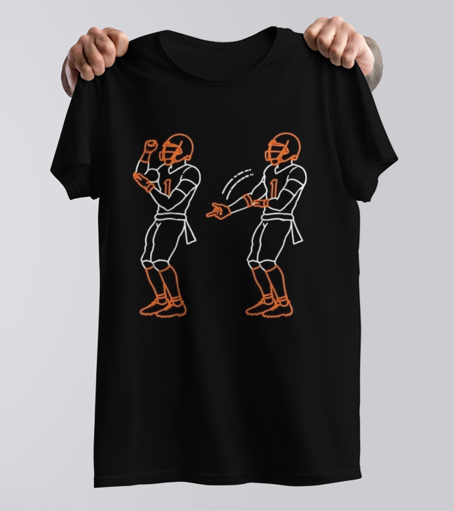 Justin Fields Chicago Bears Number 1 Player Celebration Gesture T-Shirt
